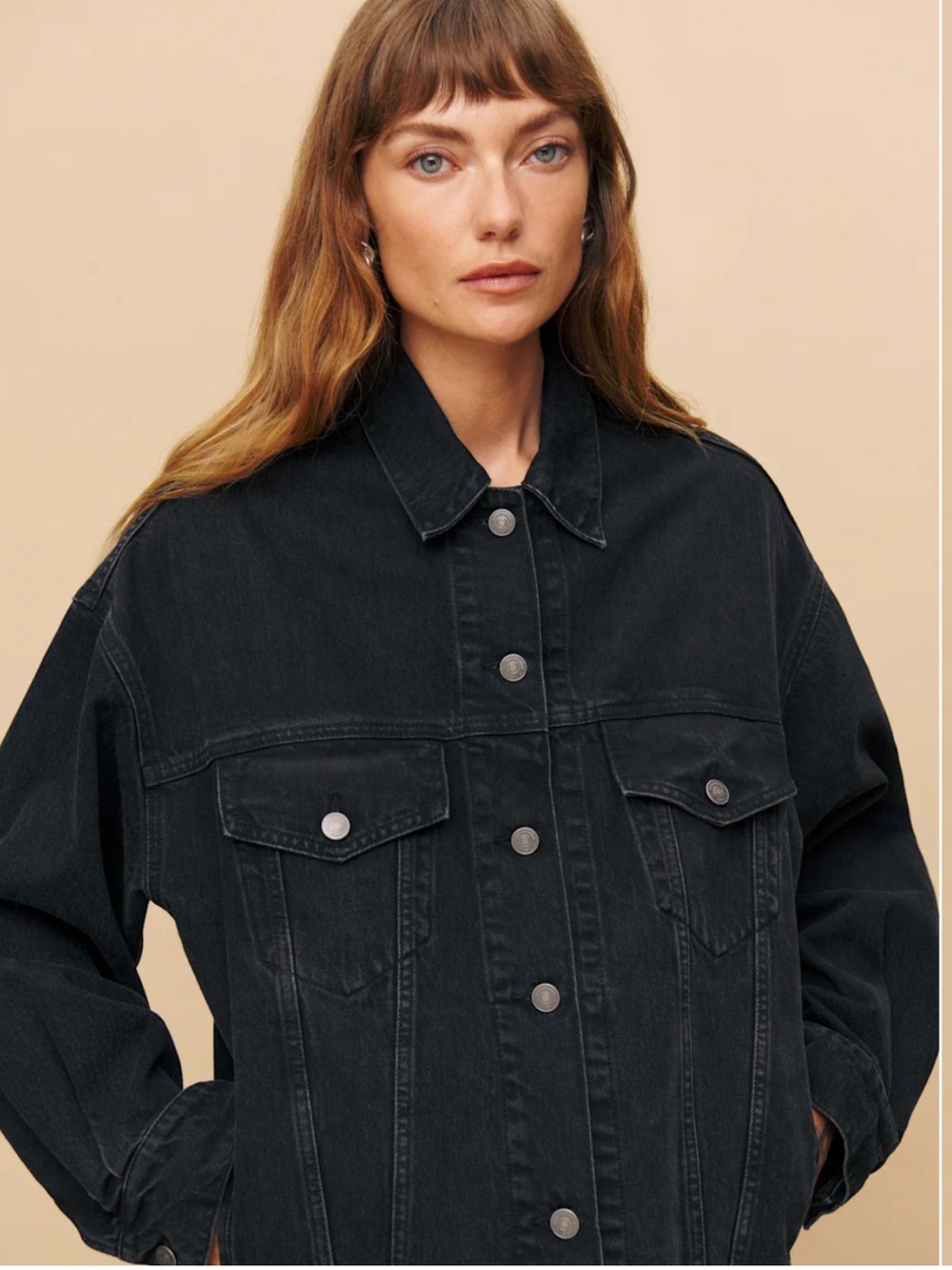NWT! Reformation Brooks Denim Jacket, in Turano (black), Size XS